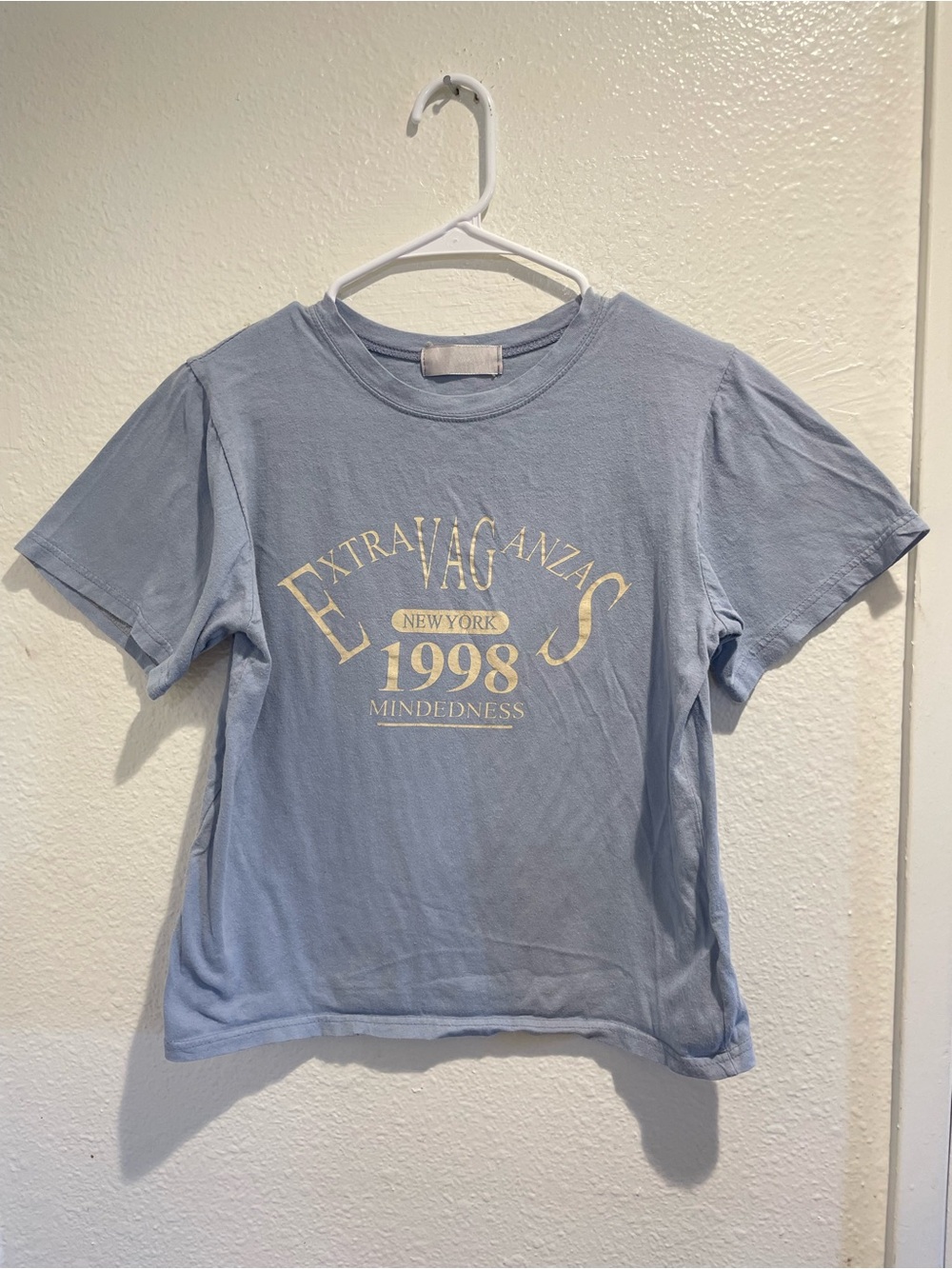☁️ NANING9 Korean Streetwear Pastel Blue Basic Tee | Free Size Fits S ✨